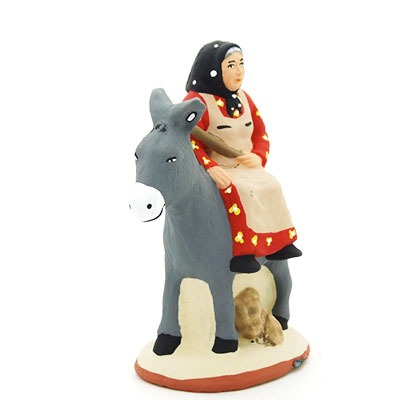 femme et son âne santon de provence peint à la main profil