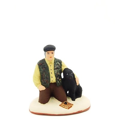 santon de provence peint à la main truffier avec son chien